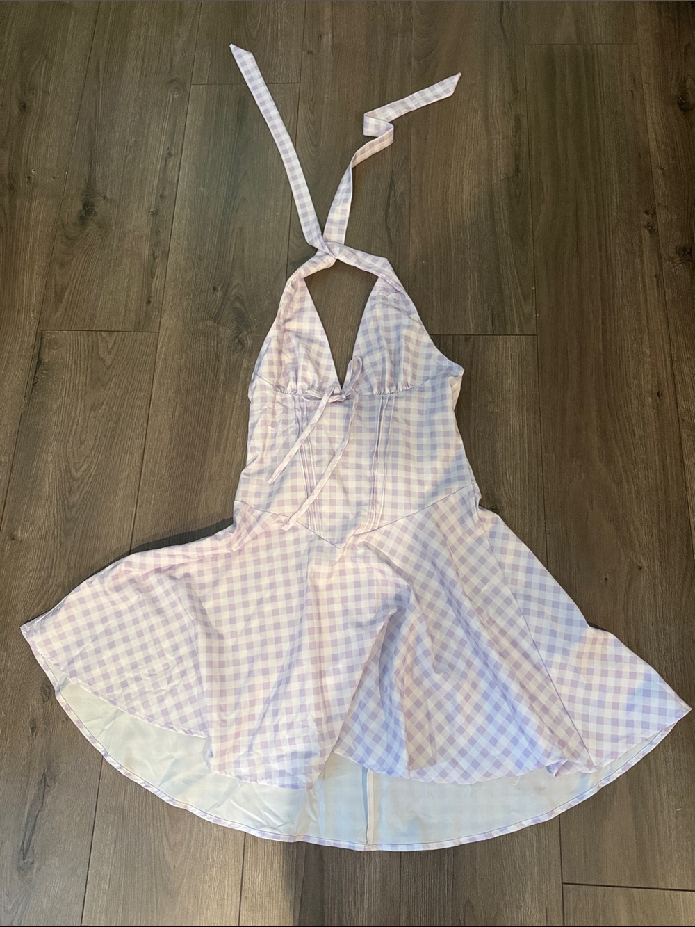 Lilac Gingham Halter Skater Dress